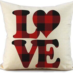 Red and Black Buffalo Check Plaid Love Pillow Cover / BRAND NEW